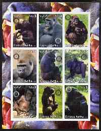 Eritrea 2003 Gorillas imperf sheetlet containing set of 9 values each with Rotary Logo unmounted mint, stamps on animals, stamps on rotary, stamps on apes, stamps on gorillas