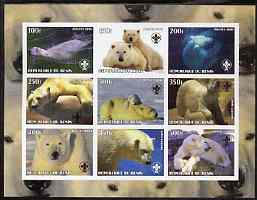 Benin 2003 Polar Bears imperf sheetlet containing set of 9 values each with Scouts Logo unmounted mint, stamps on animals, stamps on scouts, stamps on bears, stamps on polar