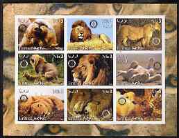 Eritrea 2003 Lions imperf sheetlet containing set of 9 values each with Rotary Logo unmounted mint, stamps on animals, stamps on rotary, stamps on cats, stamps on lions