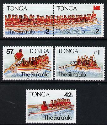 Tonga 1991 Rowing Festival set of 5 opt'd SPECIMEN, as SG 1148-52 unmounted mint, stamps on sport, stamps on rowing