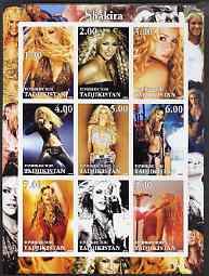 Tadjikistan 2002 Shakira imperf sheetlet containing 9 values unmounted mint, stamps on entertainments, stamps on music, stamps on women
