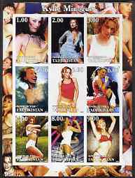 Tadjikistan 2002 Kylie Minogue imperf sheetlet containing 9 values unmounted mint, stamps on entertainments, stamps on music, stamps on women, stamps on pops