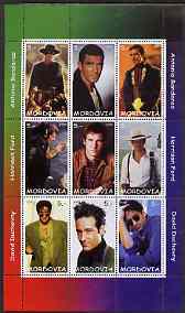Mordovia Republic 2000 Movie Stars perf sheetlet containing 9 values unmounted mint (Antonio Banderas, Harrison Ford & David Duchovny), stamps on films, stamps on cinema, stamps on personalities, stamps on entertainments, stamps on 