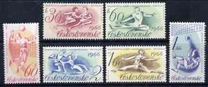 Czechoslovakia 1966 Sports Events (a)European Figure Skating Championships, (b) World Volleyball Championships complete set of 6 unmounted mint, SG 1547-52, stamps on sport, stamps on ice skating, stamps on volleyball