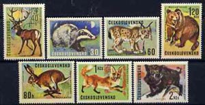 Czechoslovakia 1966 Game Animals set of 7 unmounted mint, SG1612-18, stamps on animals, stamps on badgers, stamps on foxes, stamps on deer, stamps on lynx, stamps on cats, stamps on hares, stamps on bears, stamps on boars, stamps on hunting