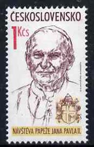 Czechoslovakia 1990 Papal Visit (Pope Jean Paul II) 1k unmounted mint, SG3021, stamps on religion, stamps on popes, stamps on 