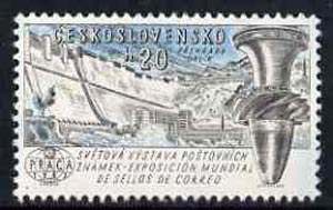 Czechoslovakia 1961 Orlik Dam 20h unmounted mint from Praga 62 International Stamp Ex set, SG1250, stamps on dams, stamps on exhibitions