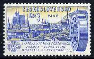 Czechoslovakia 1961 View of Brno and Roller Bearing(?) 3k unmounted mint from 'Praga 62' International Stamp Ex set, SG1255, stamps on exhibitions, stamps on engineering