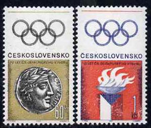 Czechoslovakia 1966 Olympic Committee 70th Anniversary set of 2 unmounted mint, SG1599-1600, stamps on olympics