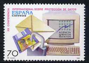 Spain 1998 20th International Data Protections Conference unmounted mint, SG3489, stamps on computers