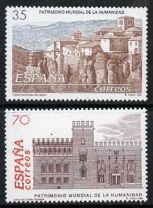 Spain 1998 World Heritage Sites (Silk Exchange, Valencia & Fortified City, Cuenca) set of 2 unmounted mint, SG3491-92, stamps on tourism, stamps on unesco, stamps on heritage, stamps on textiles, stamps on silk