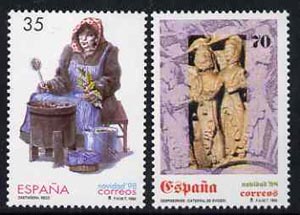 Spain 1998 Christmas set of 2 unmounted mint, SG3525-26, stamps on christmas, stamps on food, stamps on sculpture, stamps on costumes