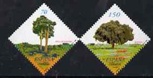Spain 2000 Trees (1st series) - Wild Pine & Holm Oak - diamond shaped set of 2 unmounted mint, SG 3656-57, stamps on trees, stamps on oak, stamps on pine