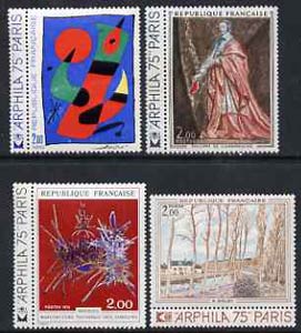 France 1974 Arphila 75 Stamp Exhibition - French Art set of 4 with narrow tabs unmounted mint, SG2033-36, stamps on arts, stamps on stamp exhibitions, stamps on personalities, stamps on canals, stamps on 