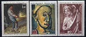 France 1971 French Art set of 3 unmounted mint, SG1908-1910, stamps on arts, stamps on millet, stamps on agriculture, stamps on sculptures
