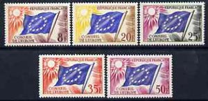 France - Council of Europe 1958 Council Flag set of 5 unmounted mint, SG C2-C6, stamps on flags