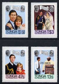 Tonga 1981 Royal Wedding Treaty of Friendship self-adhesive set of 4 optd SPECIMEN, as SG 785-88 (blocks or gutter pairs pro rata) unmounted mint, stamps on constitutions, stamps on royalty, stamps on diana, stamps on charles, stamps on , stamps on self adhesive