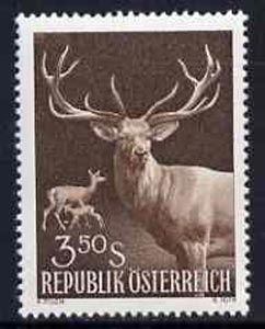 Austria 1959 Red Deer Family 3s 50 brown unmounted mint, from Int Hunting Congress set,  SG1341, stamps on animals, stamps on deer