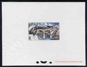 Madagascar 1952 Antsirabe Viaduct 100f epreuve de luxe sheet in issued colours, as SG326, stamps on bridges, stamps on civil engineering