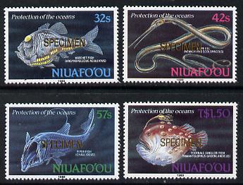 Tonga - Niuafoou 1989 Fishes of the Deep set of 4 optd SPECIMEN, as SG 113-16 unmounted mint, stamps on fish, stamps on marine life