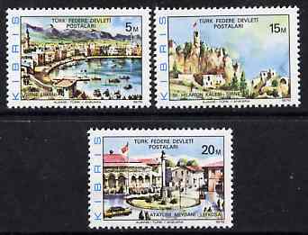 Cyprus - Turkish Cypriot Posts 1976 Scenic Views perf set of 3 unmounted mint SG 36-38, stamps on tourism, stamps on castles, stamps on , stamps on ports