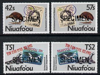 Tonga - Niuafo'ou 1988 Anniversary of First Stamp & New Airport set of 4 opt'd SPECIMEN (Map stamp, Concorde etc), as SG 103-06 unmounted mint, stamps on aviation, stamps on concorde, stamps on maps, stamps on stamp on stamp, stamps on stamp centenary, stamps on airports, stamps on stamponstamp