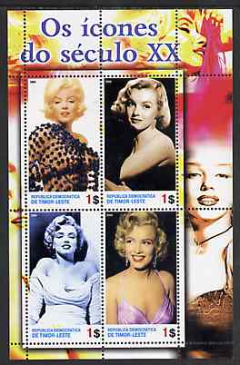 Timor 2004 Icons of the 20th Century - Marilyn Monroe #01 perf sheetlet containing 4 values unmounted mint, stamps on films, stamps on cinema, stamps on entertainments, stamps on marilyn, stamps on monroe, stamps on women, stamps on music, stamps on personalities