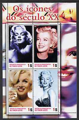Timor 2004 Icons of the 20th Century - Marilyn Monroe #02 perf sheetlet containing 4 values unmounted mint, stamps on films, stamps on cinema, stamps on entertainments, stamps on marilyn, stamps on monroe, stamps on women, stamps on music, stamps on personalities