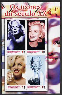 Timor 2004 Icons of the 20th Century - Marilyn Monroe #02 imperf sheetlet containing 4 values unmounted mint, stamps on films, stamps on cinema, stamps on entertainments, stamps on marilyn, stamps on monroe, stamps on women, stamps on music, stamps on personalities