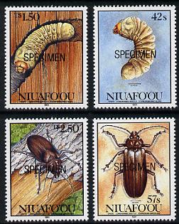 Tonga - Niuafoou 1991 Beetles & Grubs perf set of 4 optd SPECIMEN unmounted mint, as SG 157-60, stamps on insects