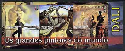 Timor 2004 Great Painters of the World - Dali perf sheetlet containing 3 values unmounted mint, stamps on arts, stamps on dali