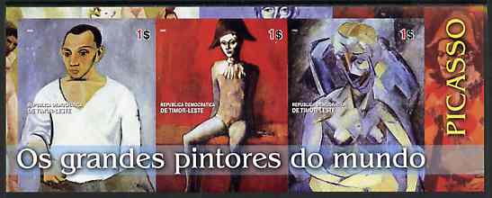 Timor 2004 Great Painters of the World - Picasso imperf sheetlet containing 3 values unmounted mint, stamps on arts, stamps on picasso