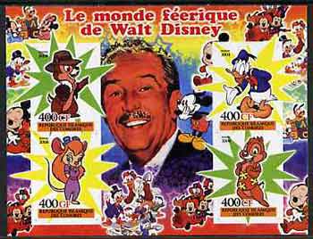 Comoro Islands 2004 The Fairy tale World of Walt Disney #1 imperf sheetlet containing 4 values unmounted mint, stamps on , stamps on  stamps on films, stamps on  stamps on cinema, stamps on  stamps on entertainments, stamps on  stamps on disney, stamps on  stamps on fairy tales, stamps on  stamps on cartoons