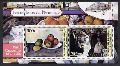 Comoro Islands 2004 Paintings in the Hermitage Museum #1 Paul Cezanne perf sheetlet containing 2 values unmounted mint, stamps on arts, stamps on cezanne