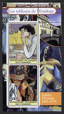 Comoro Islands 2004 Paintings in the Hermitage Museum #2 Pablo Picasso perf sheetlet containing 2 values unmounted mint, stamps on arts, stamps on picasso