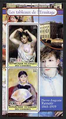 Comoro Islands 2004 Paintings in the Hermitage Museum #4 Pierre-Auguste Renoir perf sheetlet containing 2 values unmounted mint, stamps on arts, stamps on renoir, stamps on nudes