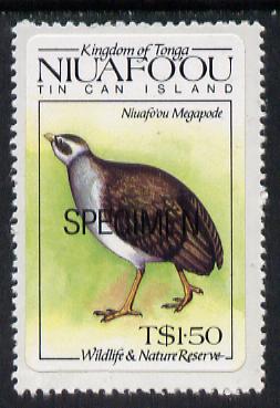 Tonga - Niuafo'ou 1984 Wildlife & Nature Reserve self-adhesive T$1.50 (Megapode) opt'd SPECIMEN, as SG 45 unmounted mint, stamps on birds, stamps on wildlife, stamps on self adhesive