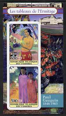 Comoro Islands 2004 Paintings in the Hermitage Museum #5 Paul Gauguin imperf sheetlet containing 2 values unmounted mint, stamps on arts, stamps on gauguin, stamps on 