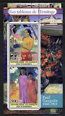 Comoro Islands 2004 Paintings in the Hermitage Museum #5 Paul Gauguin perf sheetlet containing 2 values unmounted mint, stamps on arts, stamps on gauguin, stamps on 