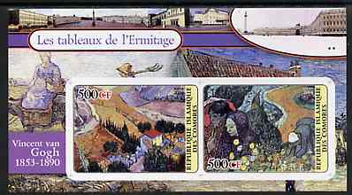 Comoro Islands 2004 Paintings in the Hermitage Museum #6 Vincent Van Gogh imperf sheetlet containing 2 values unmounted mint, stamps on arts, stamps on van gogh