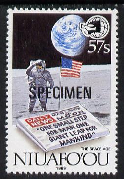 Tonga - Niuafoou 1989 EXPO 89 Stamp Exhibition optd SPECIMEN in black (Man on Moon & Newspaper) unmounted mint, as SG 131, stamps on communications, stamps on newspapers, stamps on space, stamps on stamp exhibitions