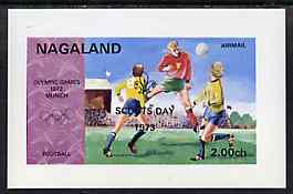 Nagaland 1973 Scouts Day opt'd on 1972 Munich Olympic Games imperf souvenir sheet (Football) unmounted mint, stamps on sport, stamps on olympics, stamps on scouts, stamps on football