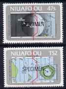 Tonga - Niuafoou 1984 International Dateline self-adhesive set of 2 optd SPECIMEN as SG 46-47 (blocks or gutter pairs with map pro rata) unmounted mint, stamps on maps, stamps on self adhesive