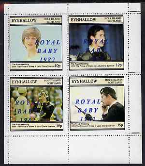 Eynhallow 1982 Royal Baby opt on Royal Wedding perf sheetlet containing set of 4 values unmounted mint, stamps on royalty, stamps on charles, stamps on diana