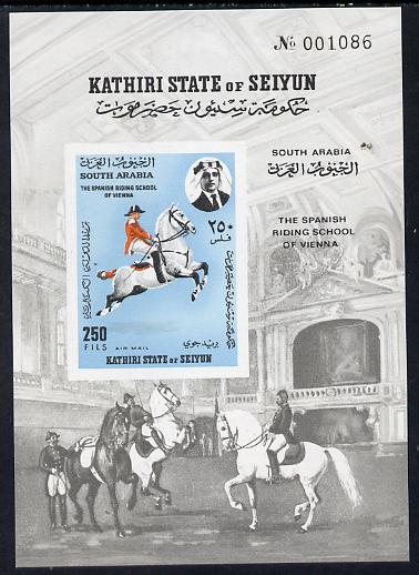 Aden - Kathiri 1967 Spanish Horse Riding School imperf m/sheet unmounted mint Mi BL 10B , stamps on animals     horse, stamps on horses
