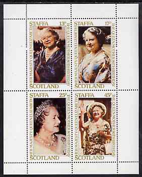 Staffa 1980 Queen Mothers 80th Birthday perf sheetlet containing set of 4 values unmounted mint, stamps on royalty, stamps on queen mother