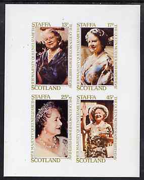Staffa 1980 Queen Mothers 80th Birthday imperf sheetlet containing set of 4 values unmounted mint, stamps on royalty, stamps on queen mother
