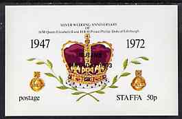 Staffa 1973 Queens Birthday optd on Silver Wedding imperf souvenir sheet (50p value) unmounted mint, stamps on royalty, stamps on silver wedding