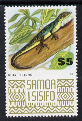 Samoa 1972-76 Green Lizard $5 from def set unmounted mint, SG 399c*, stamps on animals, stamps on reptiles
