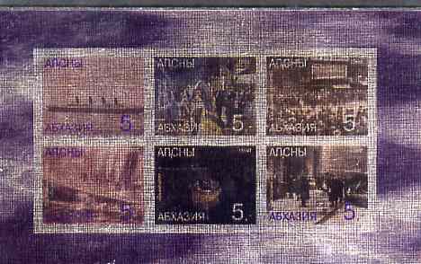 Abkhazia 1998 Titanic imperf sheetlet containing set of 6 values printed on metallic foil unmounted mint, stamps on , stamps on  stamps on ships, stamps on  stamps on titanic, stamps on  stamps on shipwrecks
